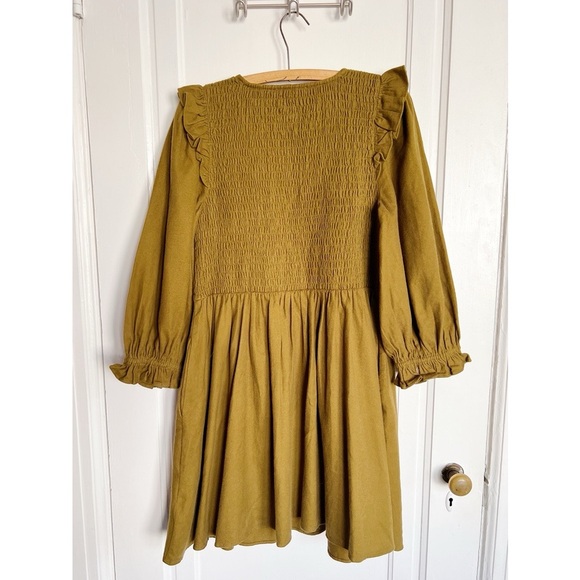 Madewell • Flannel Lucie V-Neck Smocked Mini Dress green ruffle puff sleeve - Picture 9 of 11